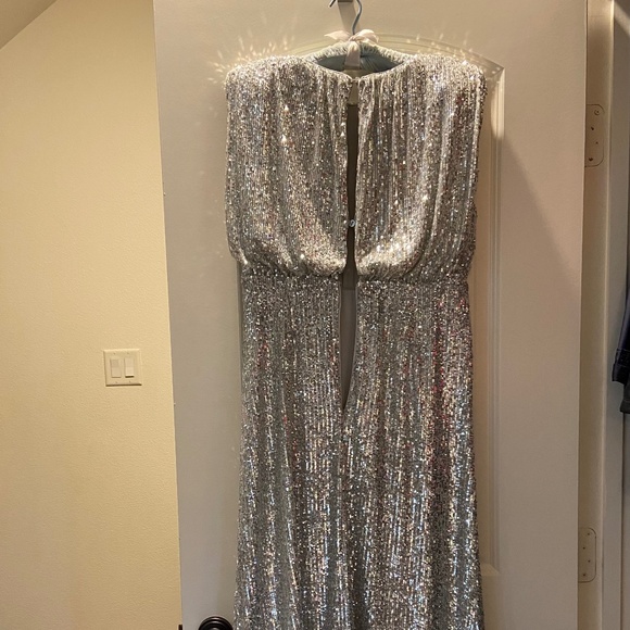 Blouson Silver Sequin Midi Dress; Sleeveless; Evening or Wedding; 8 Petite - Picture 2 of 15